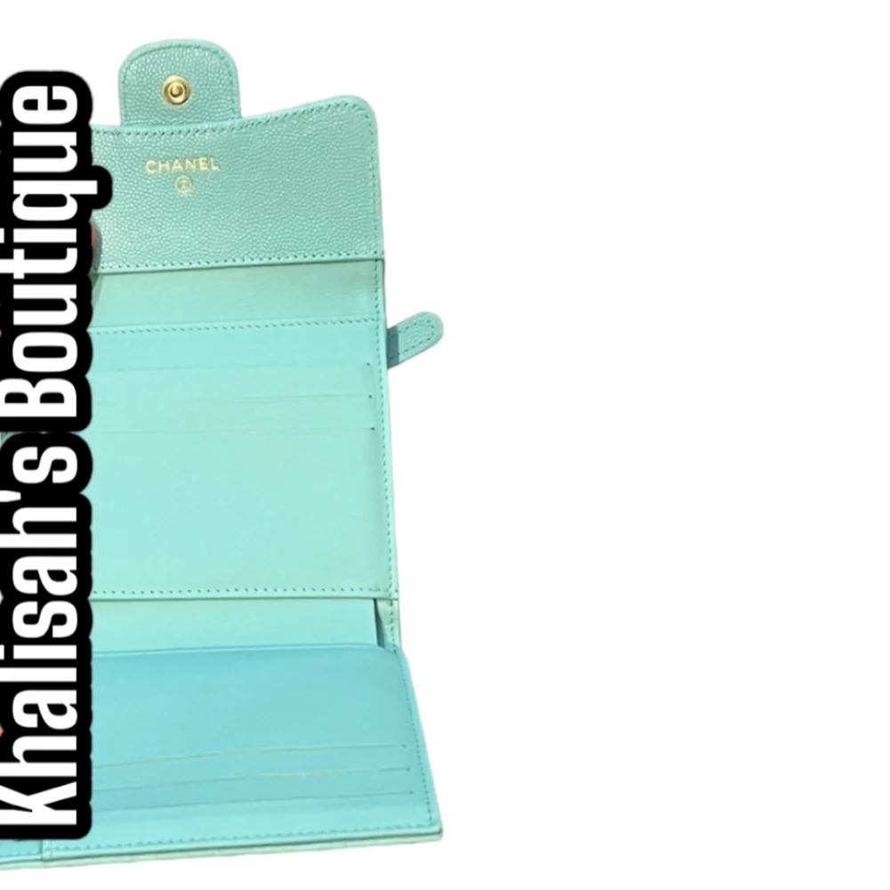 BNIB!! VERY Rare!!! Chanel Wallet LARGE Trifold Tiffany Blue Caviar Belt Waist - Picture 11 of 15